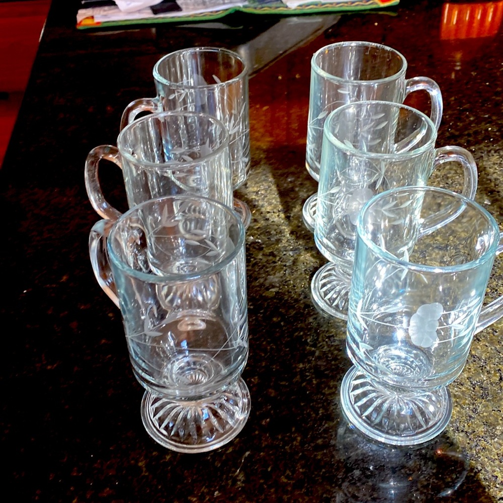 Princess House Set Of Six Etched Glass Mugs